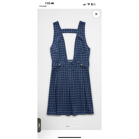 American Eagle It Knit Blue Checkered Pinafore Pleated Mini Dress XL - Picture 5 of 9